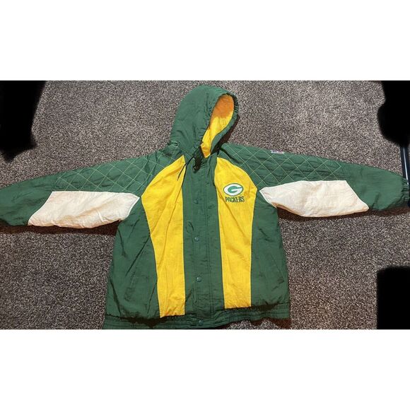 Vintage 1990s NFL Starter Jacket XL Green Bay Packers Button Up With Hood READ - Picture 2 of 12